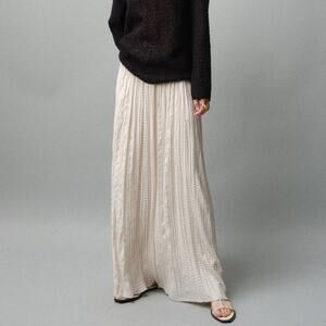 Infftru Midi Maxi Skirt Womens 36 Beige Cream Crinkle Minimalist Pockets Neutral